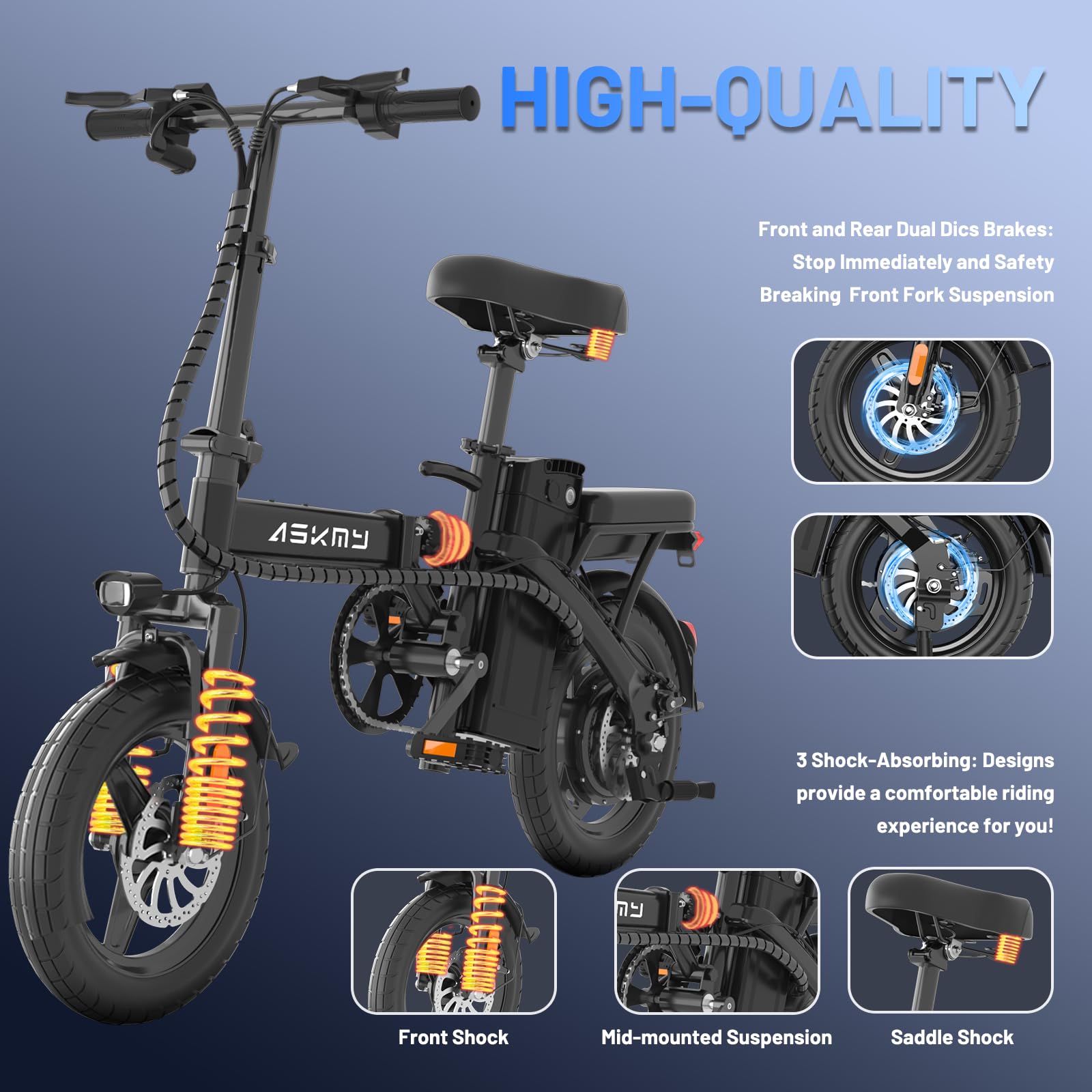 Foldable Electric Bike for Adults and Teens, 14