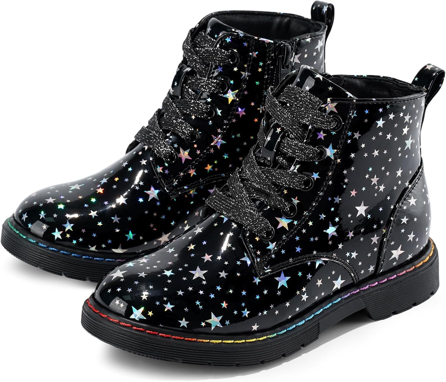 Dodow Girls Ankle Boots Glitter Combat Booties Zipper Lace Up Winter Dress Boots for Little Kid Big Kid - Image 6