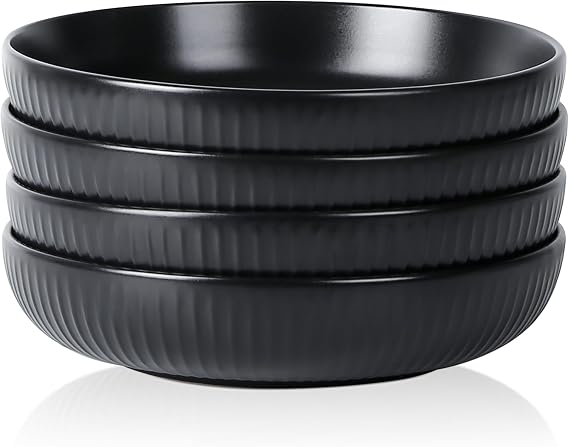Stone Lain Logan Stoneware Pasta Bowl Set of 4, Black