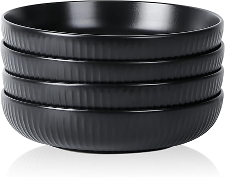 Stone Lain Logan Stoneware Pasta Bowl Set of 4, Black