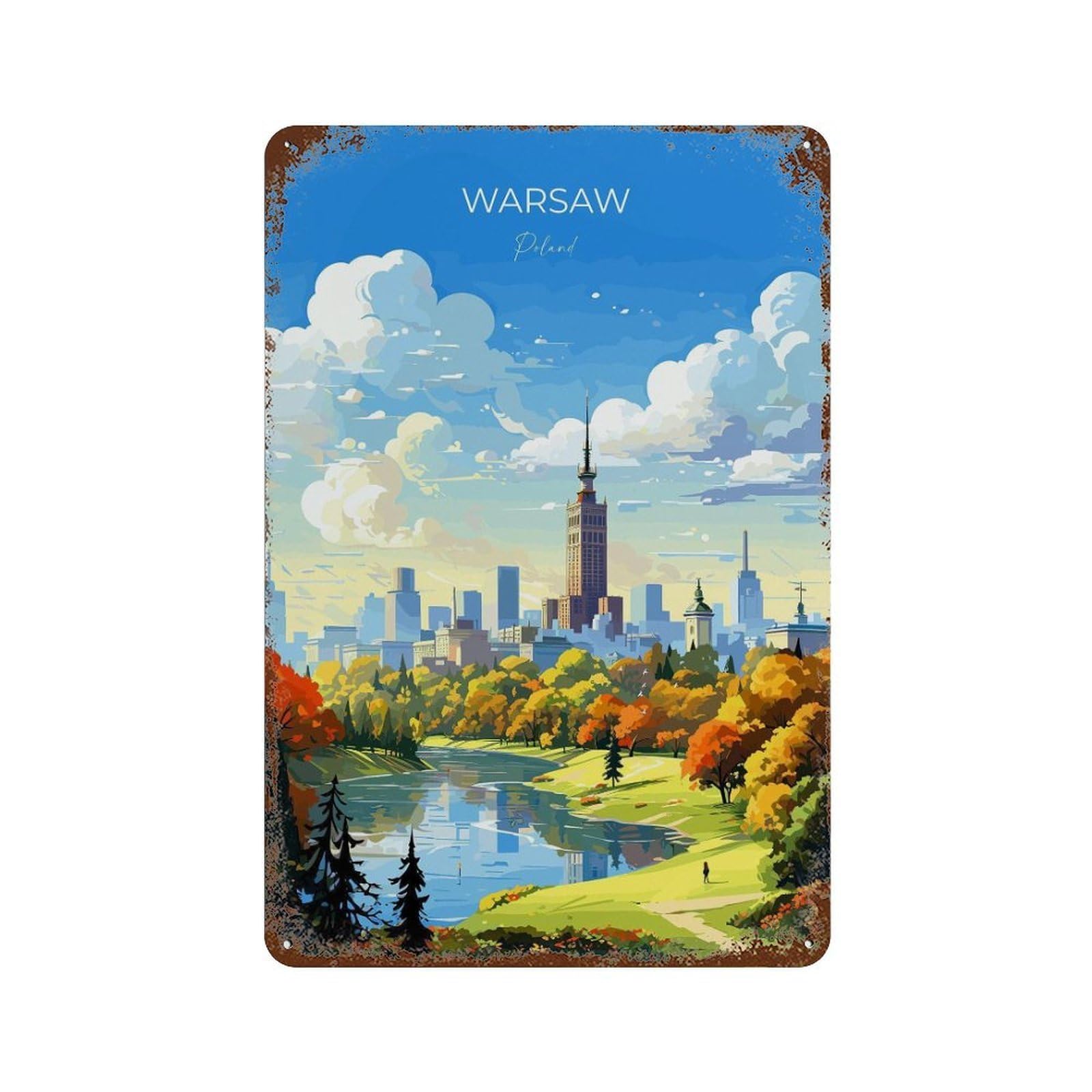 xiaoxiaoshen Warsaw Travel of Poland Gift Lovers Wall Decor Art Metal Tin Poster Modern Home Decor Art Home Bar Shop Decorations Vintage Sign 30x20cm