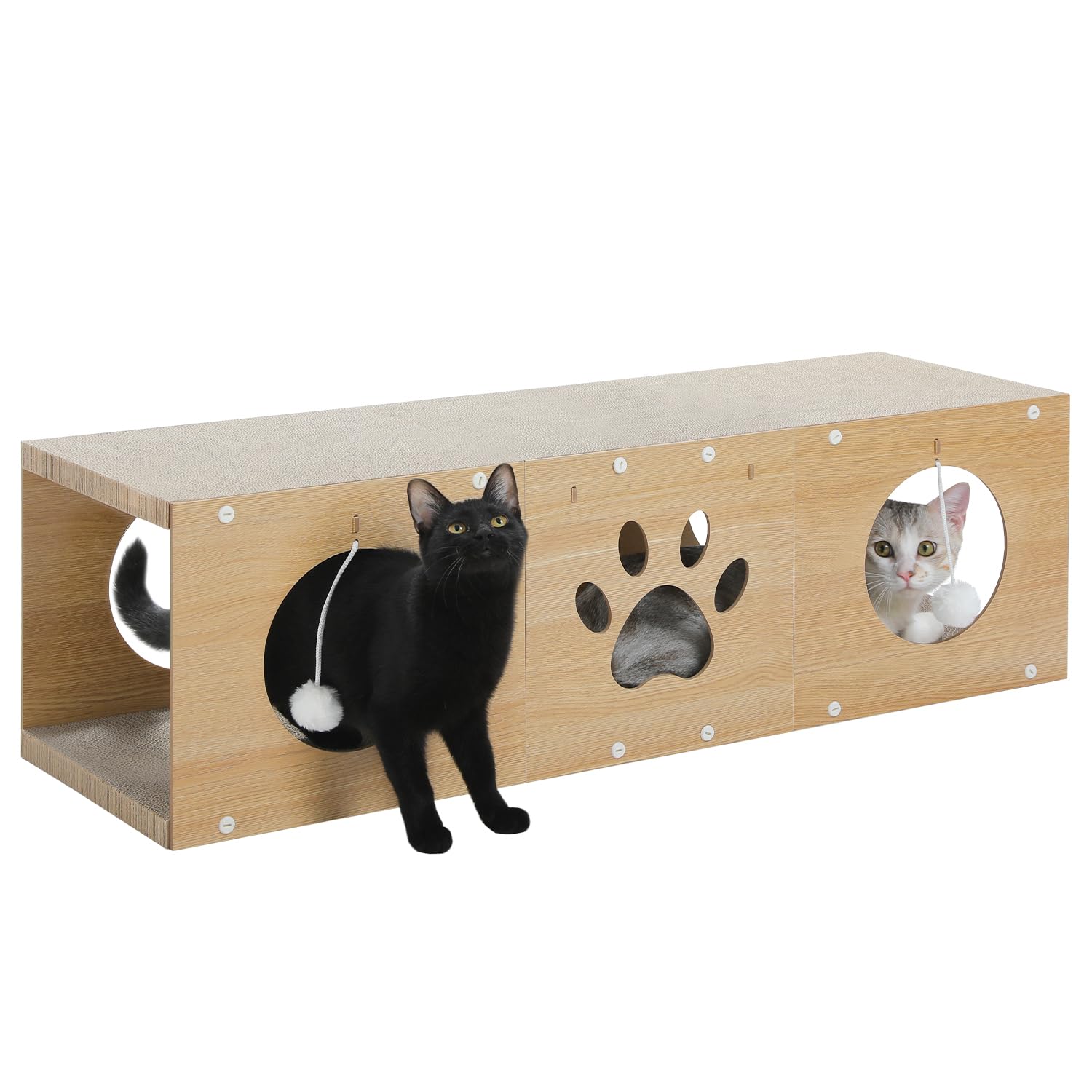 PETEPELA 100cm Kratzbrett Katzen,hochwertige Kratzpappe für Katzen, Kratz Katzen mit Spielball als Möbelschutz,Katzenzubehör beige