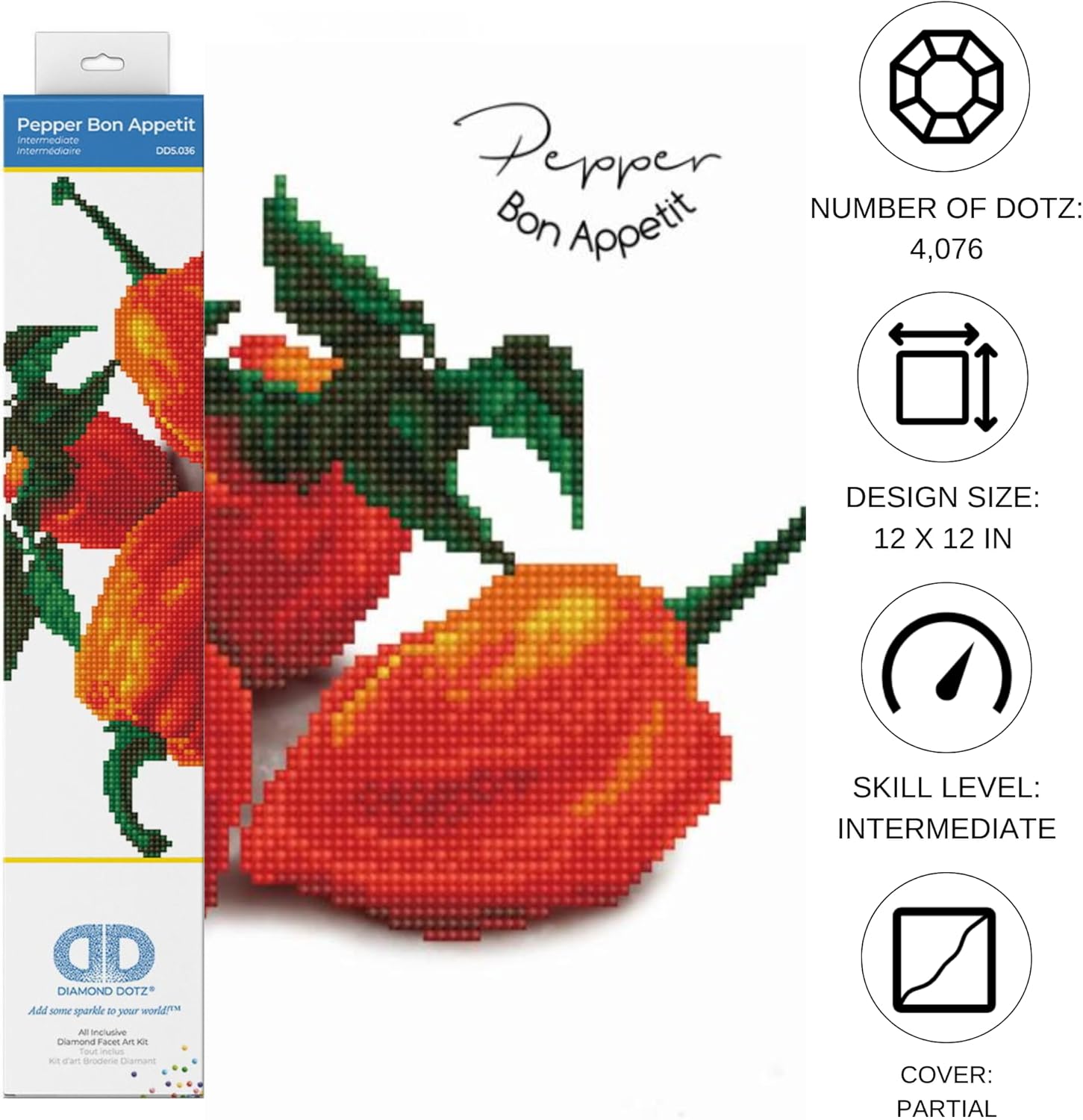DIAMOND DOTZ Pepper Bon Appetit Diamond Painting Kits for Adults - Diamond Art Kits a Relaxing Creative Craft Kit with Dotz Gems 12x12