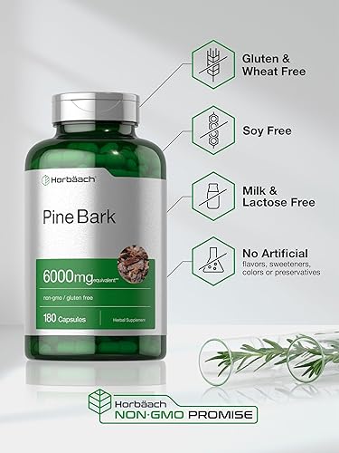 Miniatura 5 de Horbäach Extracto de corteza de pino | 6000 mg | 180 cápsulas | estandarizado para contener 75% de proantocianidinas | Suplemento sin OMG, sin