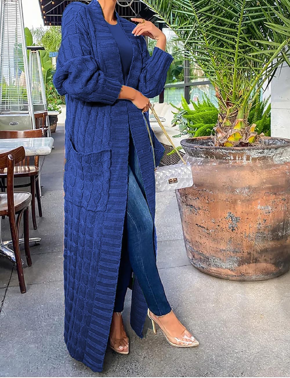 A ADILACA Women's Thin Type Stylish Cable Knit Cardigan with 2-Pockets, Women's Extra Long Ankle Length Sweater - Image 3