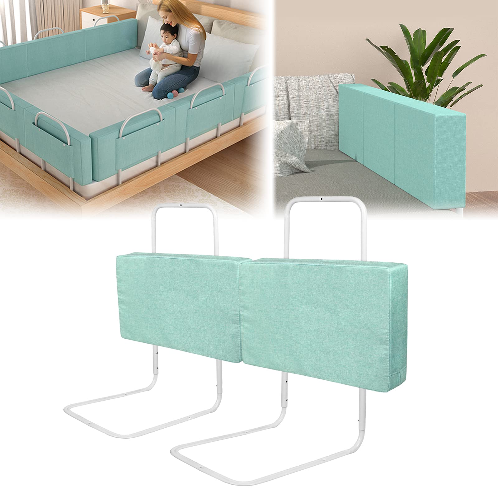 ACXIN 2 x Rejillas de cama para bebés, protección contra caídas, cama o cama ajustable, altura regulable, para cama familiar y cuna (50 cm, lago verde)