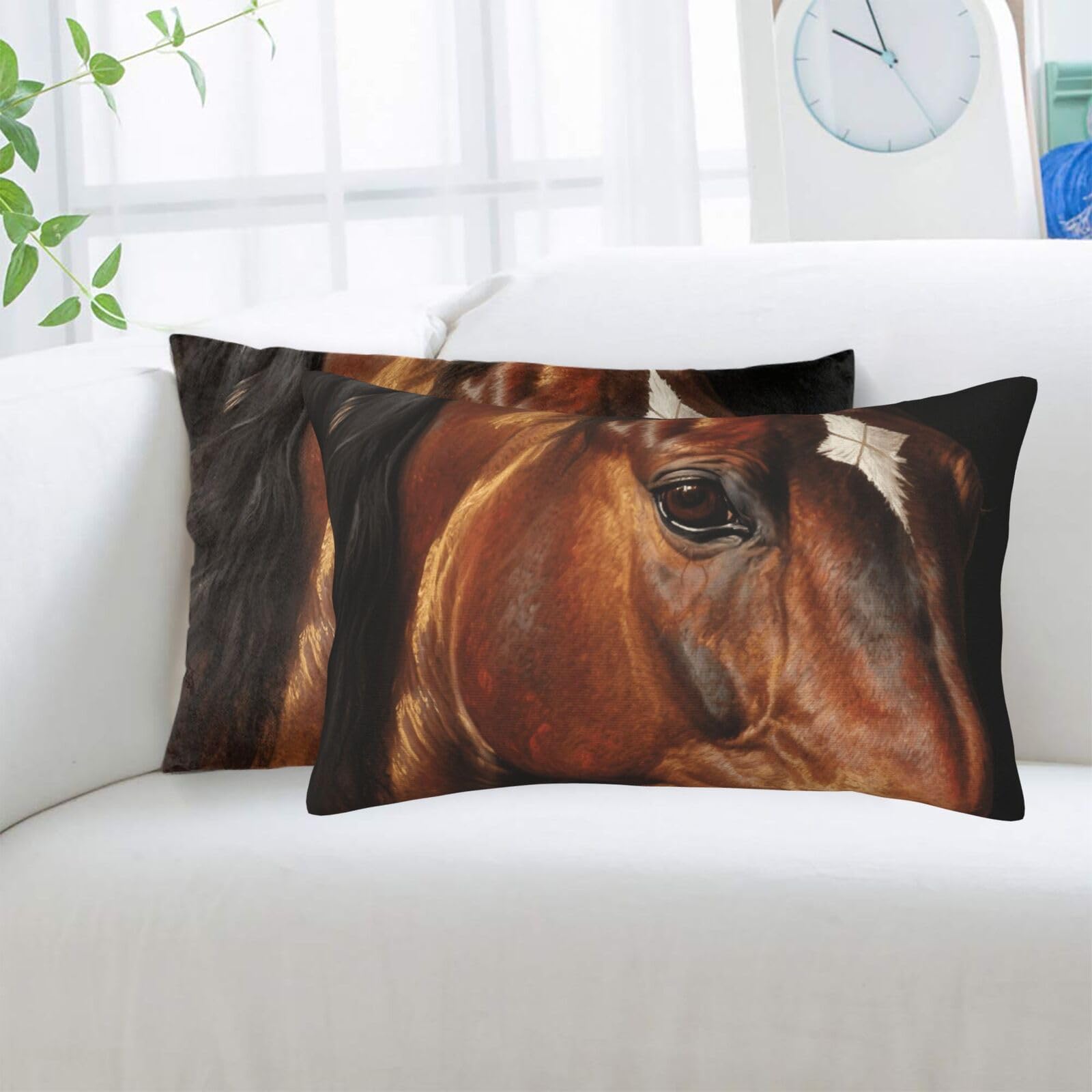 2 Pack Standard Pillowcases Sets, Ultra Soft Comfort Microfiber Plush Pillow Cases Brown Horse Decorative Throw Pillow Cover with Hidden Zipper for Bedroom, Sofa, Couch,14"X20"