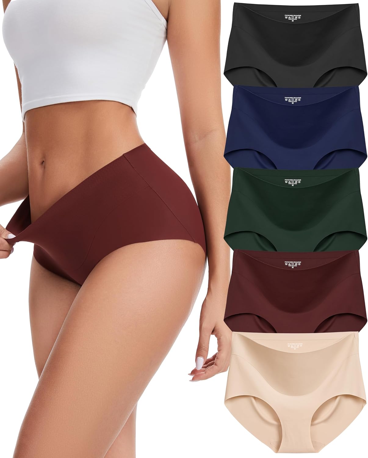 Sunm Boutique Seamless Womens Underwear, No Show Full Coverage Briefs, Tummy Control High Waisted Panties for Women