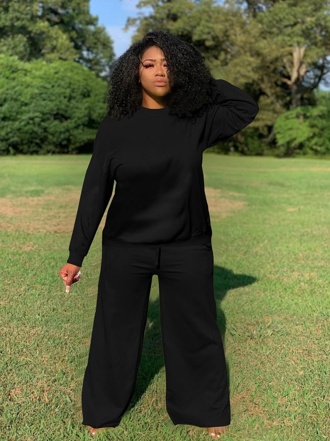 TOPSRANI Womens Plus Size Sweatsuits Tracksuit 2 Piece Outfits Crewneck Lounge Set Long Sleeve Baggy Wide Leg Pant Sets - Image 5