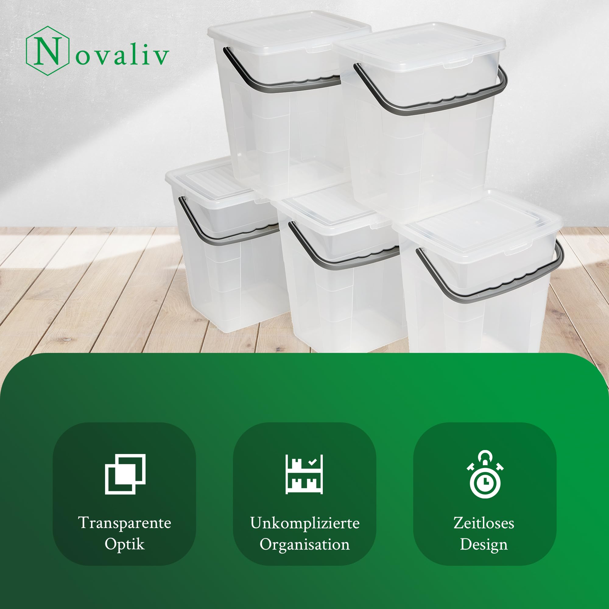 Novaliv 10 cajas de detergente con tapa, 7 litros, transparente y cuchara dosificadora, 23,5 x 18 x 26,5 cm, caja de almacenamiento con asa, depósito de detergente, recipiente para detergente y polvo