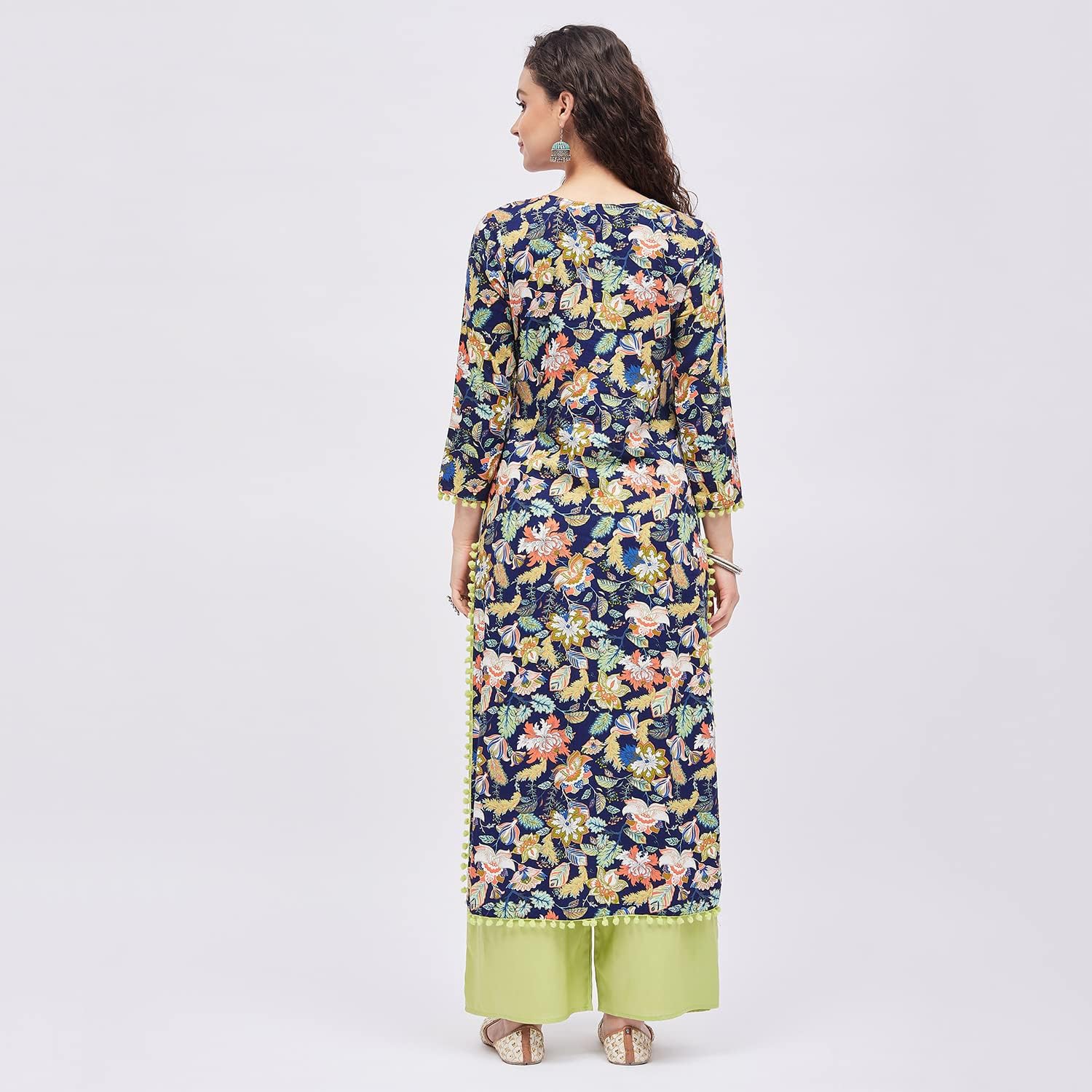 Tissu Women's Rayon Blue & Green Printed Straight Kurta with Palazzo