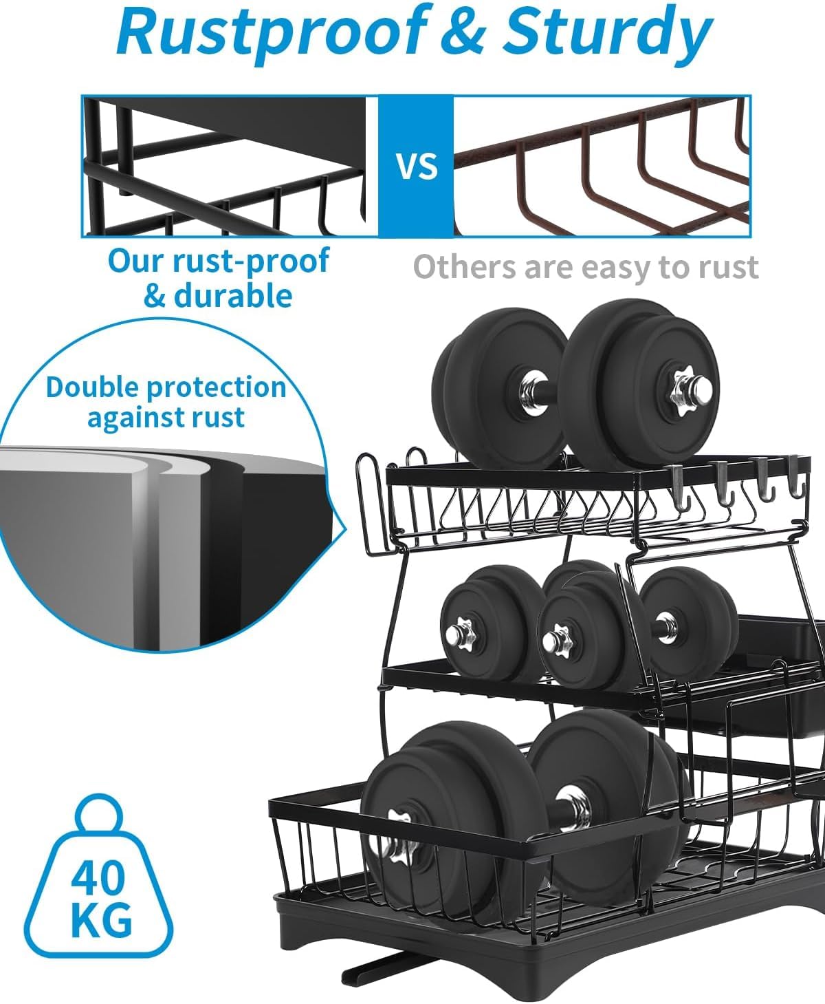 Metal Dish Drying Rack - 3 Tier with Utensil Holder -7 Metal Dish Drying Rack - 3 Tier with Utensil Holder -7