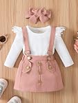Baby Girl Clothes toddler fall outfit Ruffles long sleeve Romper+suspender skirt dress+ DIY Headband 3pcs