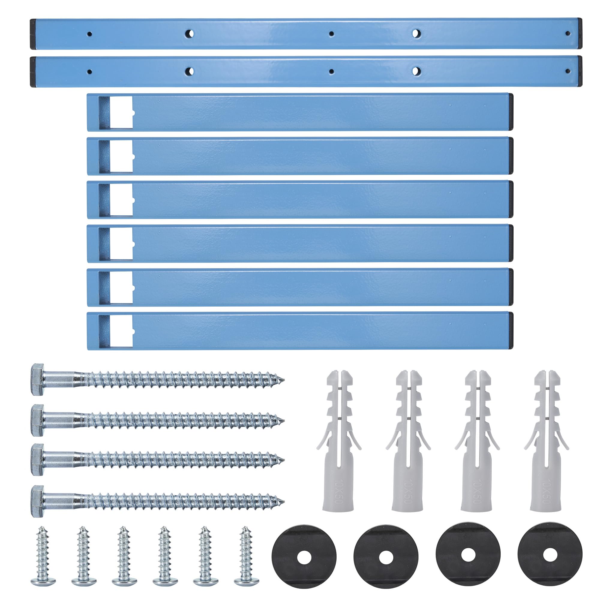 Sinoer Scaffalatura da garage in legno, con rivestimento blu spruzzato, in acciaio resistente, con montaggio a parete a 3 strati, per interni ed esterni, confezione da 4