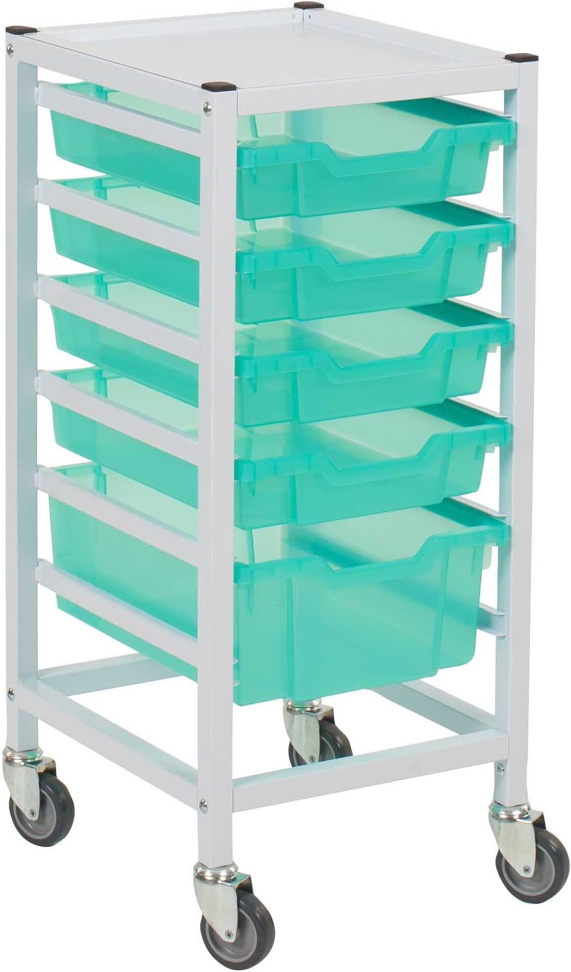 hospital-grade single compact medical trolley with storage trays. Antimicrobial metal and trays