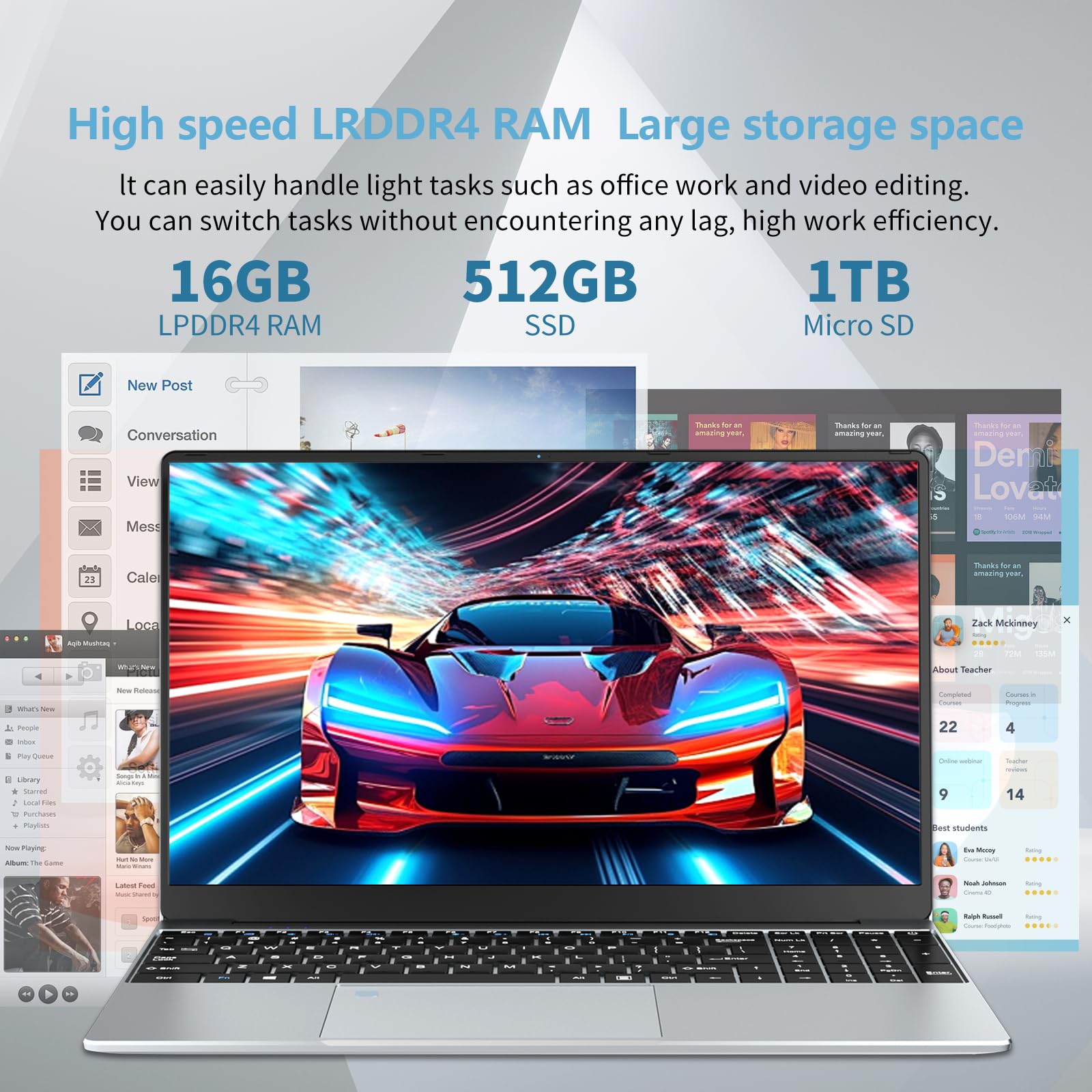 Ekonavi Portatile PC 15,6 pollici, 16 GB di RAM 512 GB SSD Celeron N5095 Notebook, Laptop 1920 * 1080 FHD Touch ID Dual-Band WiFi Win11 Pro, con tastiera retroilluminata full size