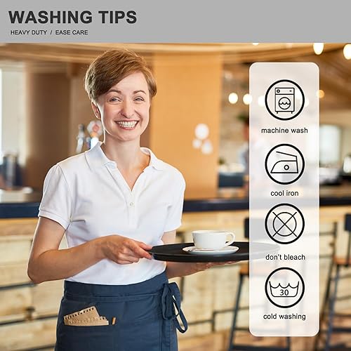 Miniatura 7 de PLOYMONO Delantal de cintura con 3 bolsillos, paquete de 12 unidades, color azul marino, delantal corto para camarera