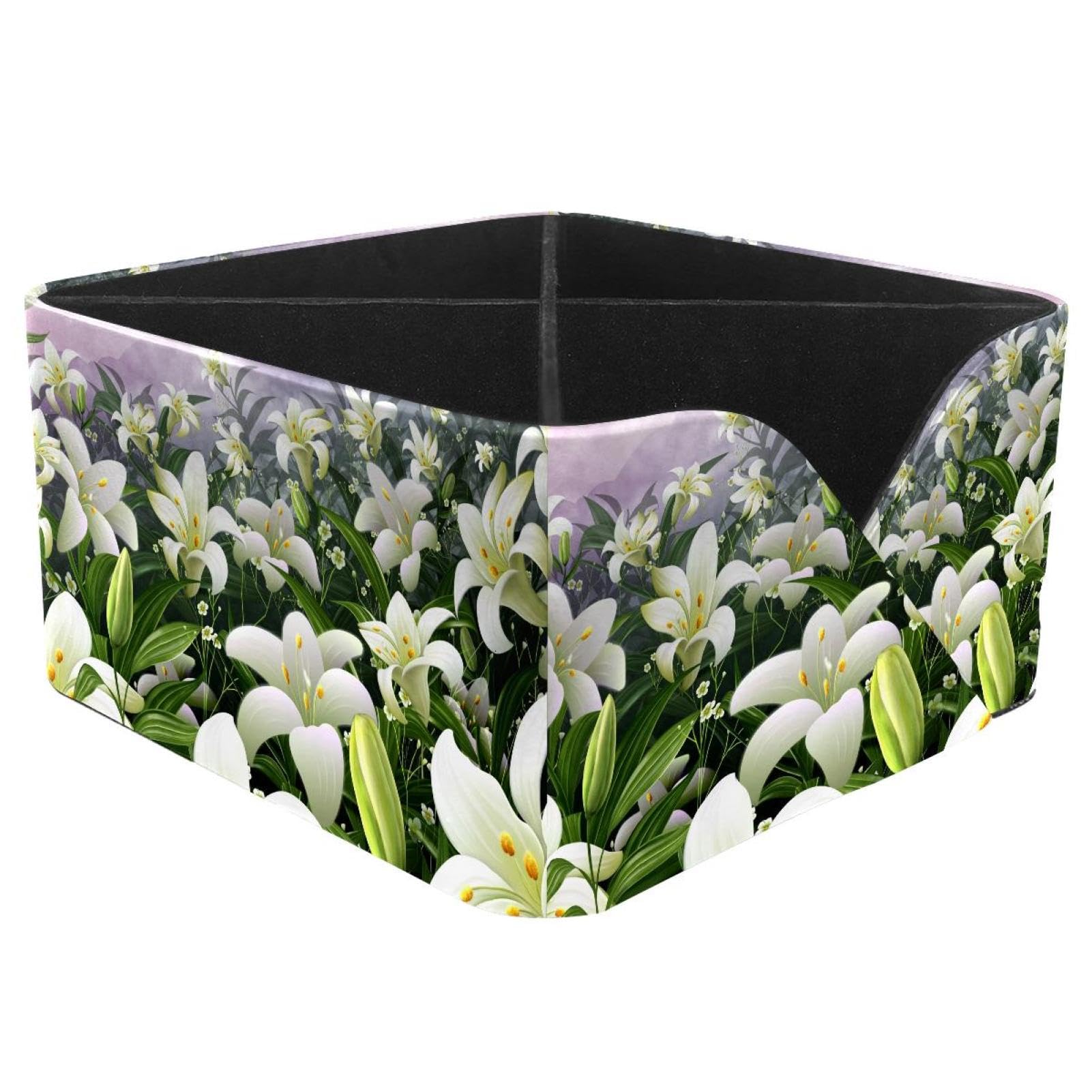 KengjuTesu Lily Flowers Blossom Desktop Organizer Pen Holder, Rectangular Pencil Cup for Office, Study and Makeup Stations