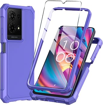 for TCL K32/K33 5G 2025 Phone Case with Tempered Glass Screen Protector,Slim Soft Silicone Full-Body Protective Cover Purple