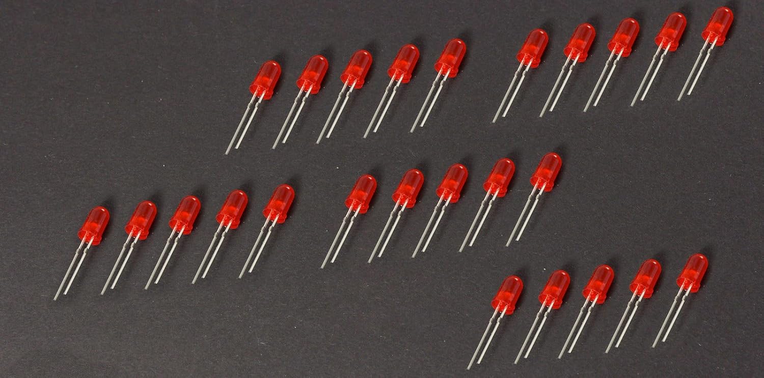 MissBirdler Lot de 25 LED 5 mm Rouge/rouge diffus 20 mA pour Arduino ...