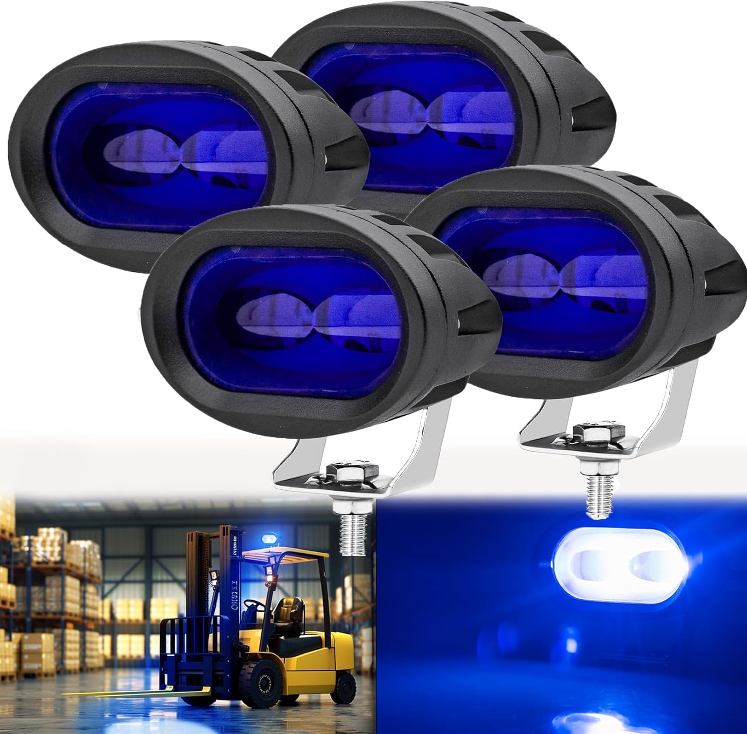 Ourbest Forklift Warning Light Blue 4D Spotlights, Oval Led Blue Motorcycle Light,12V-80V Fork Truck Security Warehouse Lamps Safety lights for vehicles