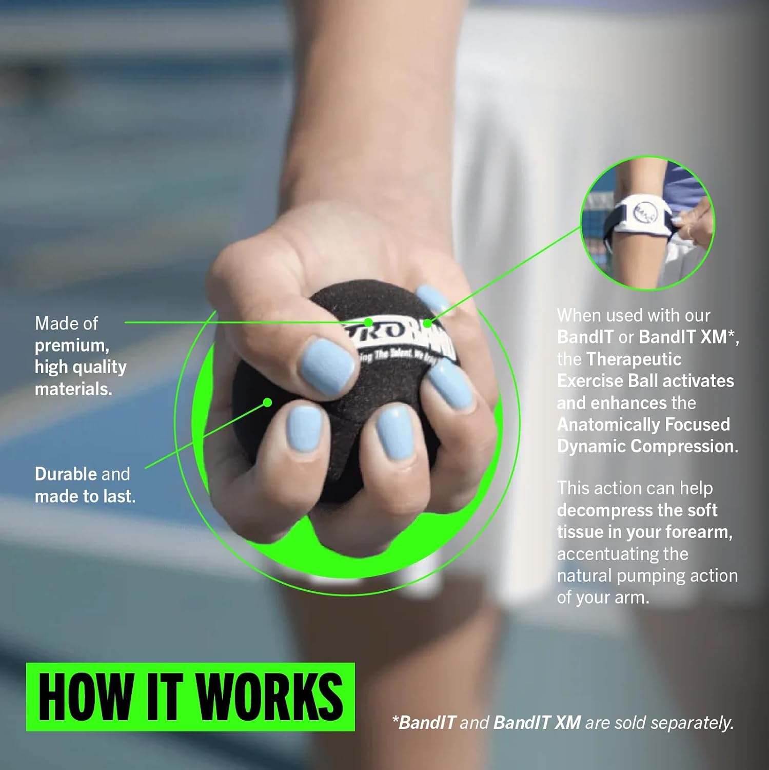 Therapeutic Exercise Ball Compatible Bandit or Bandit XM for Elbow & Forearm Pain Relief, Carpal Tunnel, Tendonitis, Tennis & Pickleball Elbow, Golfers Elbow, & Arthritis, Black
