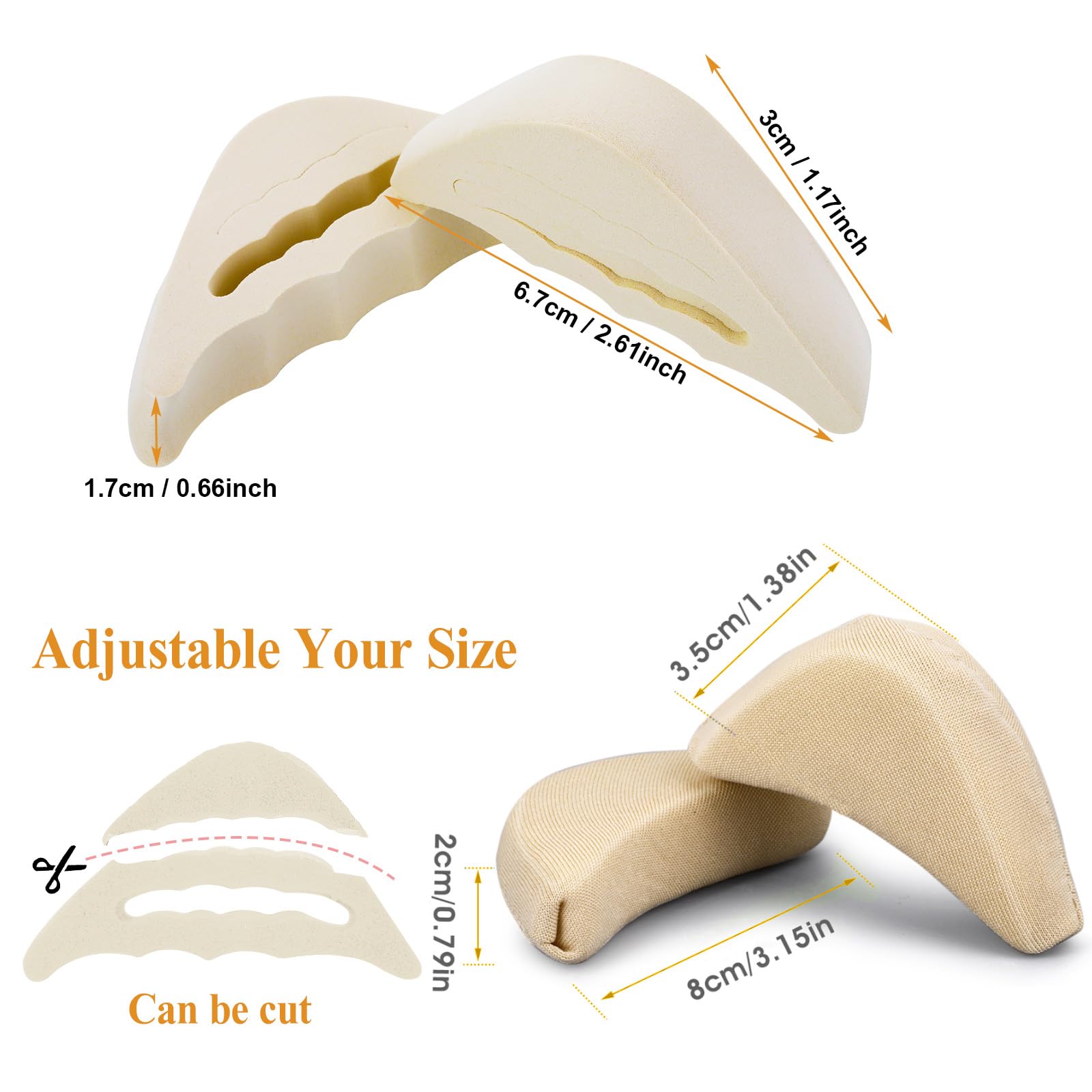 COMNICO Relleno de zapatos para zapatos demasiado grandes, 4 pares de rellenos de esponja suave para zapatos, transpirables, puntera grande, almohadillas reutilizables para el antepié para mujeres y