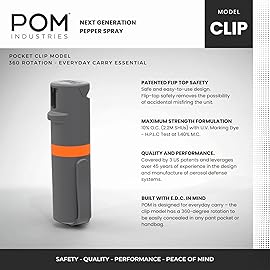POM Pepper Spray Pocket Clip - Flip Top Safety - Maximum Strength OC Spray Self Defense - Tactical Compact & Safe Design - Quick Key Release - 25 Bursts & 10 ft Range