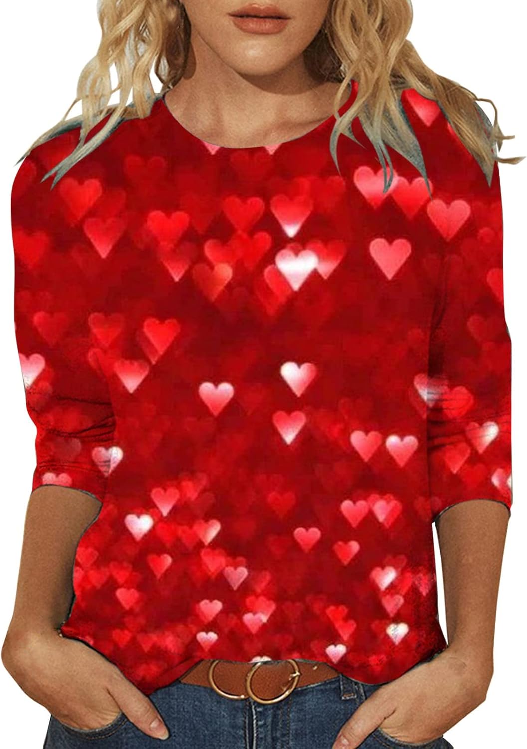 Valentine Shirts for Ladies Crewneck 3/4 Sleeve Tee Tops Humorous Love Coronary heart Print Stylish Blouses 2025