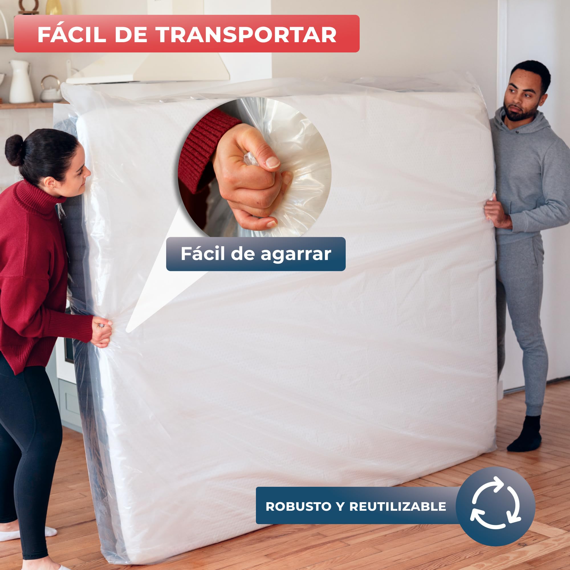 WRAPPYBAG – Funda Protectora de Plástico para Colchón – Bolsa Impermeable para Mudanza, Almacenaje y Transporte – 90x200