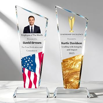 Gowelly Personalized Crystal Award with Logo Custom Engraved Corporate Recognition Awards for Employees, Employee of the Month Plaque, Year End Achievement & Staff Appreciation Trophy