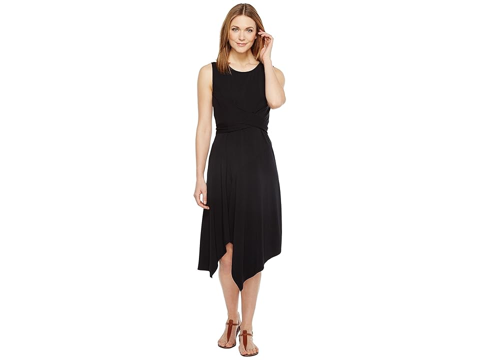 

Mod-o-doc Cotton Modal Spandex Jersey Faux Wrap Tie Back Dress (Black) Women's Dress