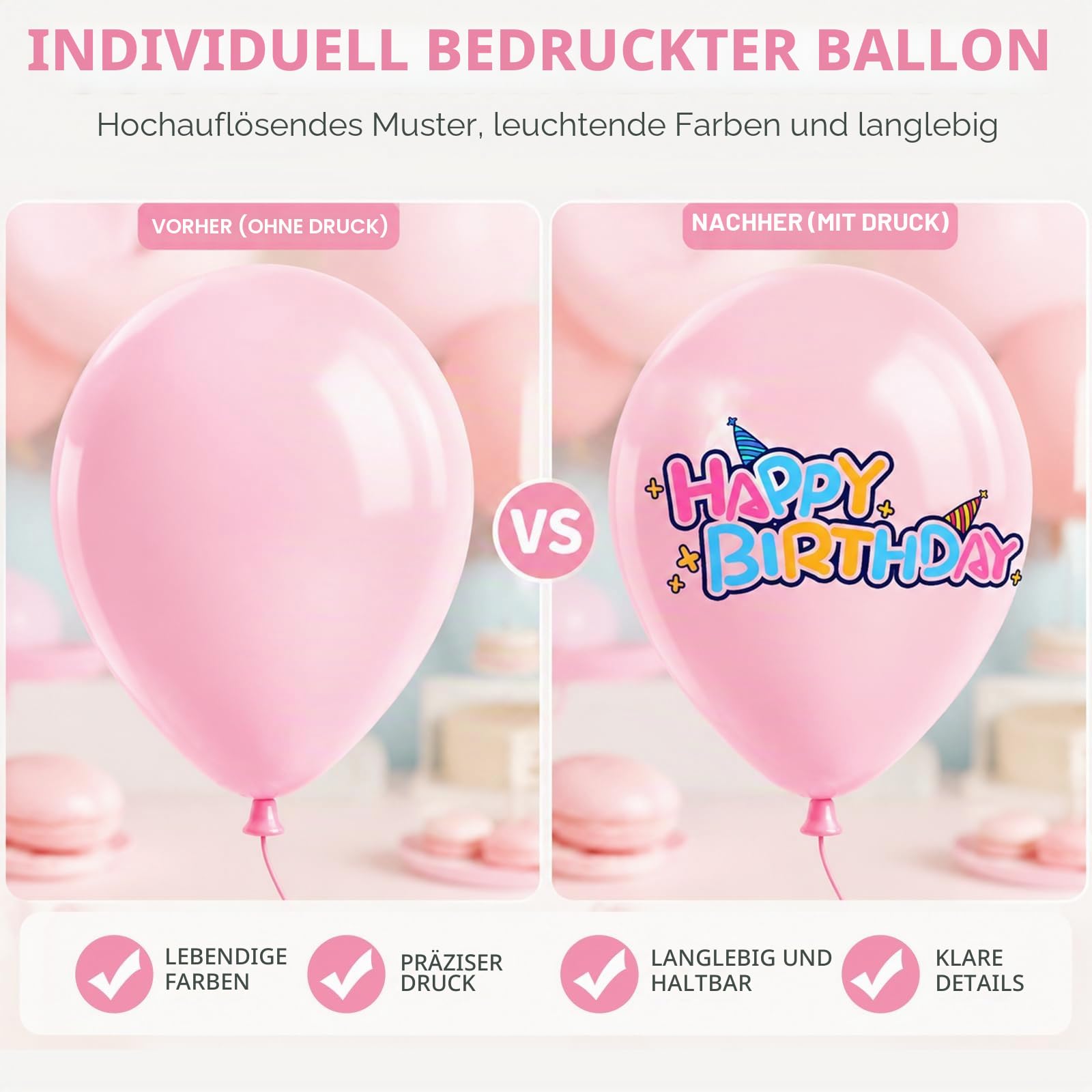 Personalisierte Luftballons mit Logo/Text bedrucken, Latex Heliumballons 12 Zoll, 100 200 500 Stück Deko, Ideal für Geburtstagsdeko, Hochzeit, Babyparty, Jubiläum (500)