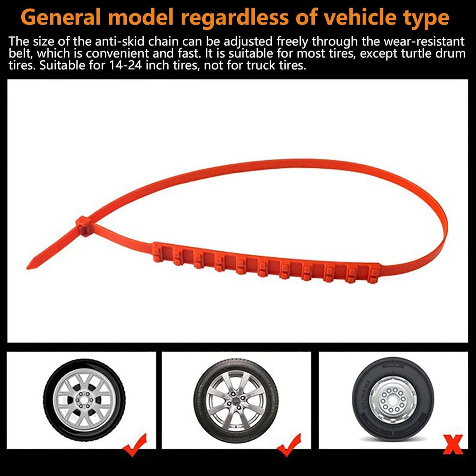 Universelle wiederverwendbare rutschfeste Nylon-Reifenketten, rutschfeste Kabelbinder, universell einstellbare Notfall-Schneereifenkette, für PKWs, SUVs, Pickups, Schnee, Eis und Schlamm (20pcs)