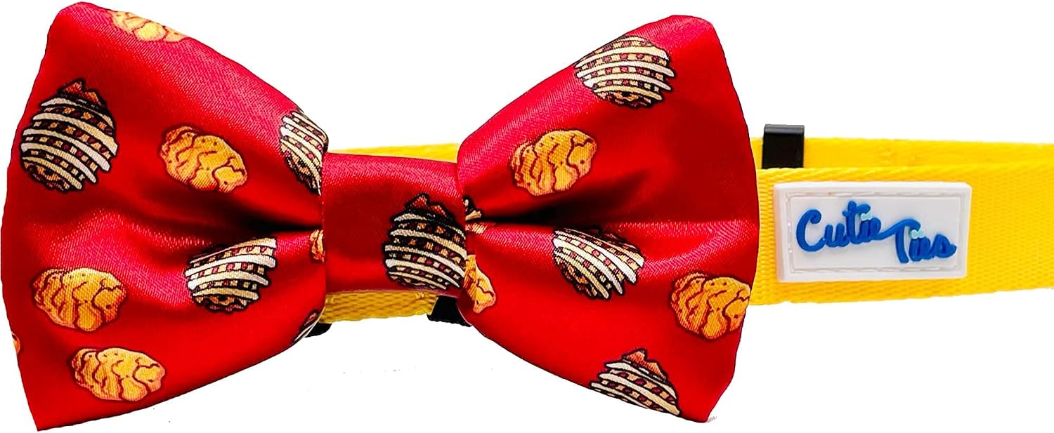 CUTIE TIES Dog Bow Tie Chicken 'N Waffles-2" x 4" Premium Quality Bow Ties for Dogs - Dog Tie with Slip Over Elastic Bands - Cute Dog…