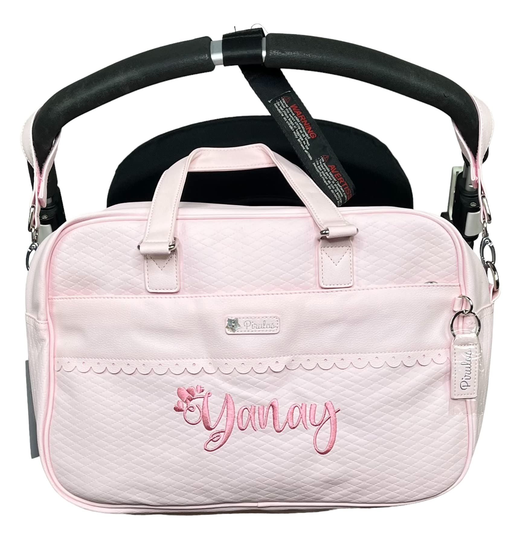 Danielstore Bolso Bebé Personalizado con Nombre Bordado Ecopiel + Cambiador Bebé (Rosa)