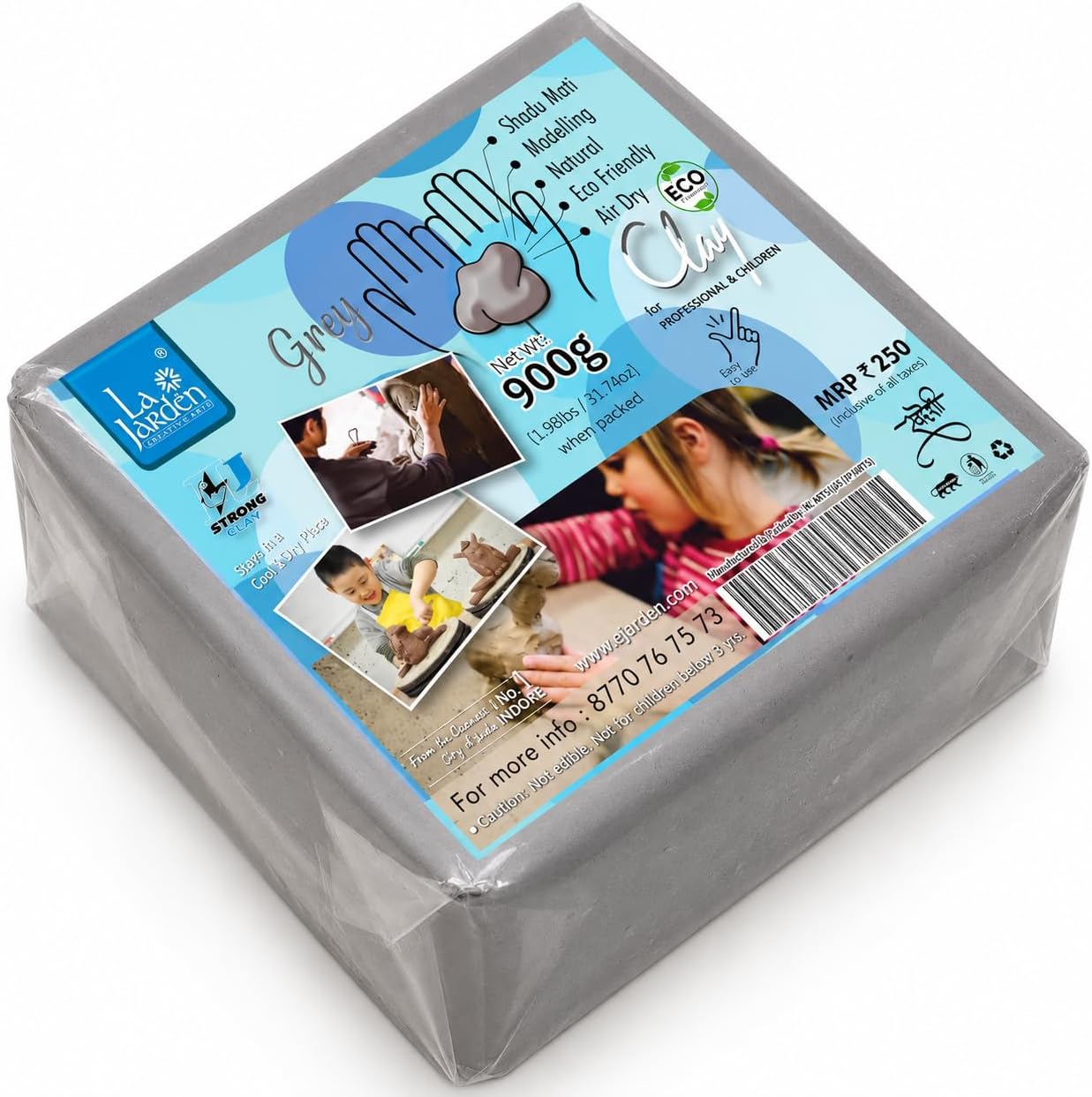 900g Grey Eco-Friendly Air Dry Clay | Reusable Soft Modelling & Sculpting Clay for Kids & Professional Artists | Smooth, Pliable Craft Clay for DIY, School Projects & Art Practice (Pack of 1)