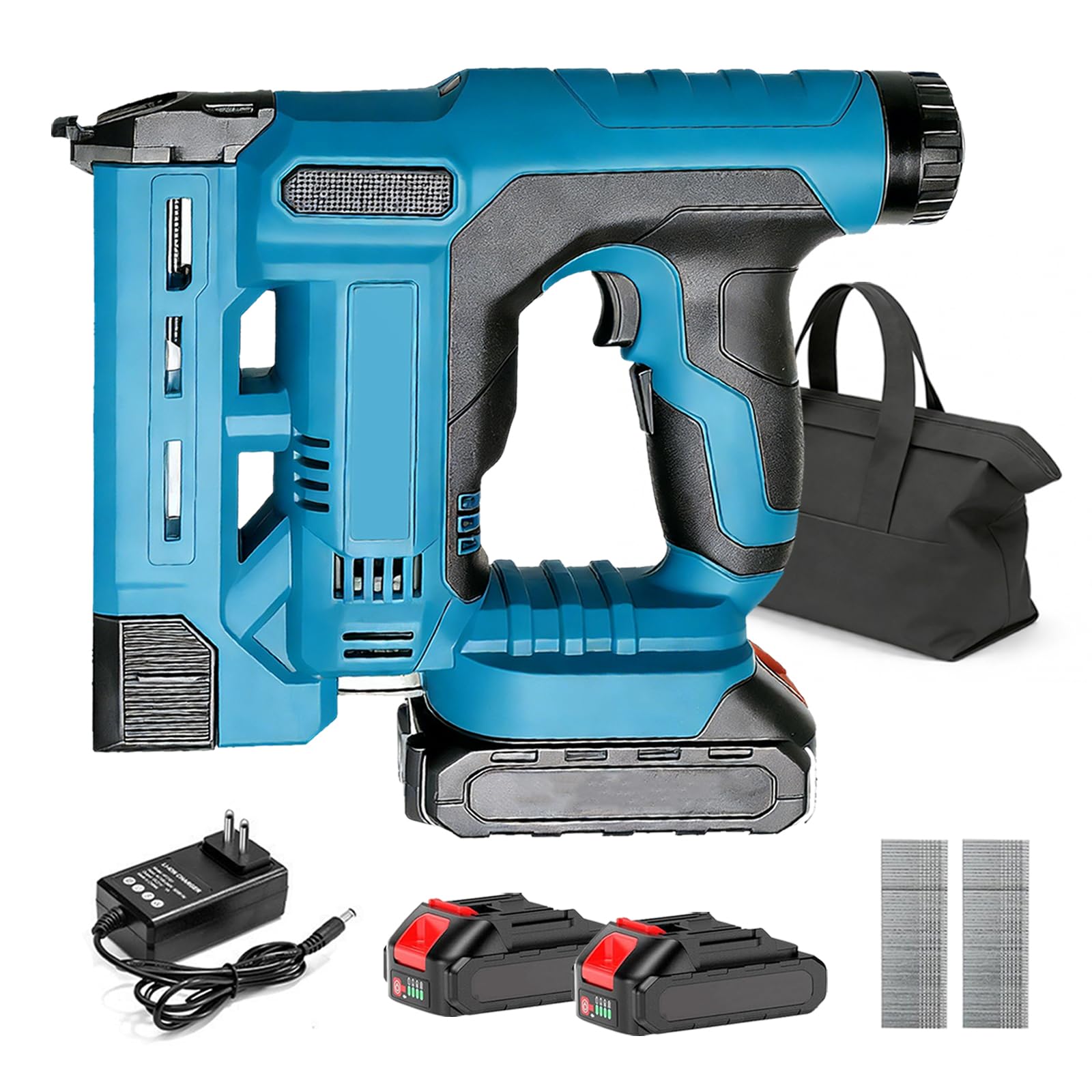 Chiodatrice graffatrice a batteria 2 in 1, con 2 x 2,0 Ah compatibile Makita 18V, chiodatrice 18GA con borsa e 1000 chiodi e graffe, profondità regolabile, per legno e fai da te
