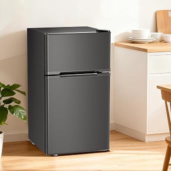 Kismile Compact Refrigerator 87L with Freezer 2-Door Double Opening 7-Level Temperature Adjustable Mini Refrigerator for Home, Single Living, Quiet, Large Capacity, Suitable for Office, Study, Bedroom