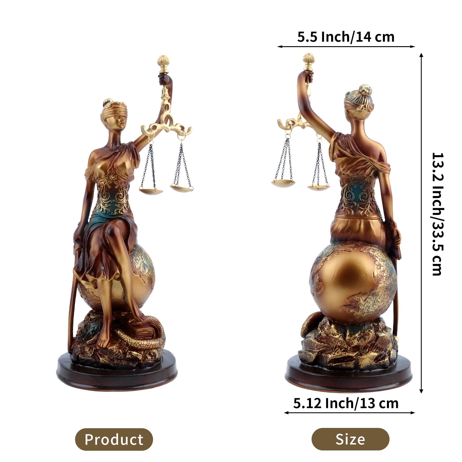 33cm Statua Seduta della Giustizia, Figurina in Resina della Dea Greca della Giustizia, Regalo da Scrivania per Avvocato e Giudice, Giustizia Cieca con Bilancia e Spada