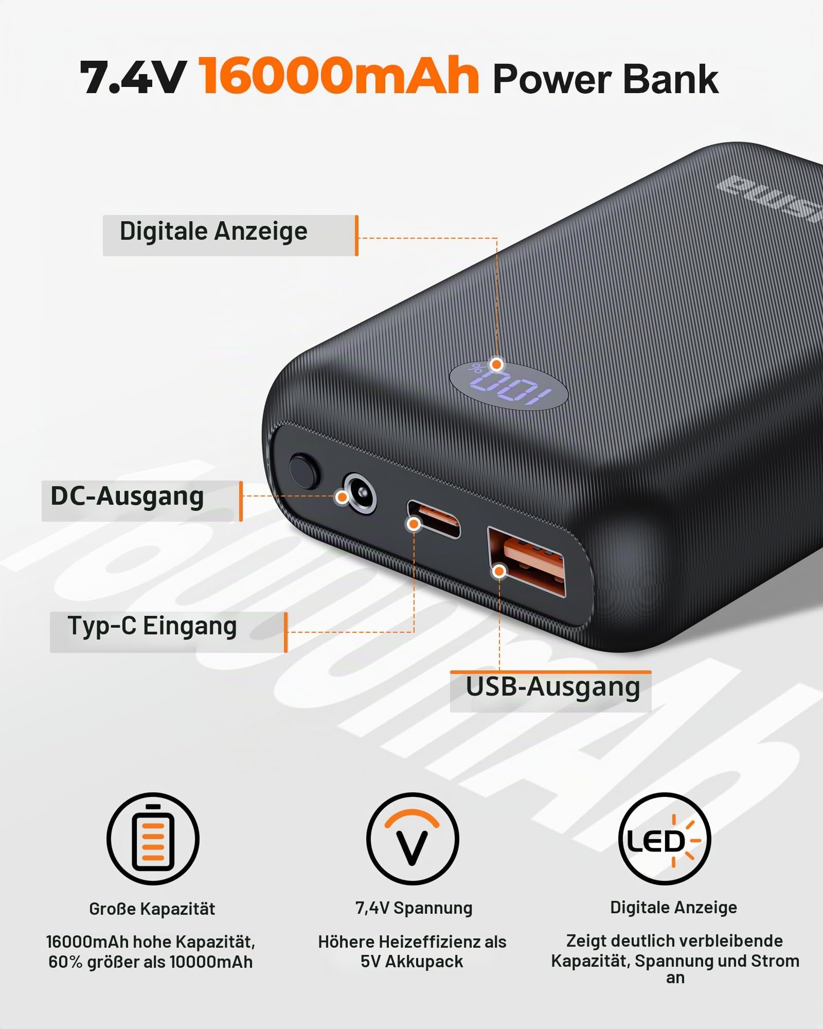 Heizweste Damen 16000mAh 7.4V 9 Heizzone Elektrisch Beheizbare Weste mit Powerbank Skifahren Outdoor Radfahren