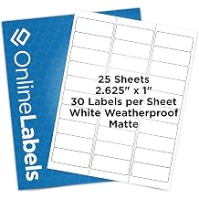 OnlineLabels 2.625" x 1" Rectangle Labels - Permanent, Weatherproof White Matte - for Product Labeling, Packaging, and Shipping - 25 Sheets - 750 Labels - Inkjet Only