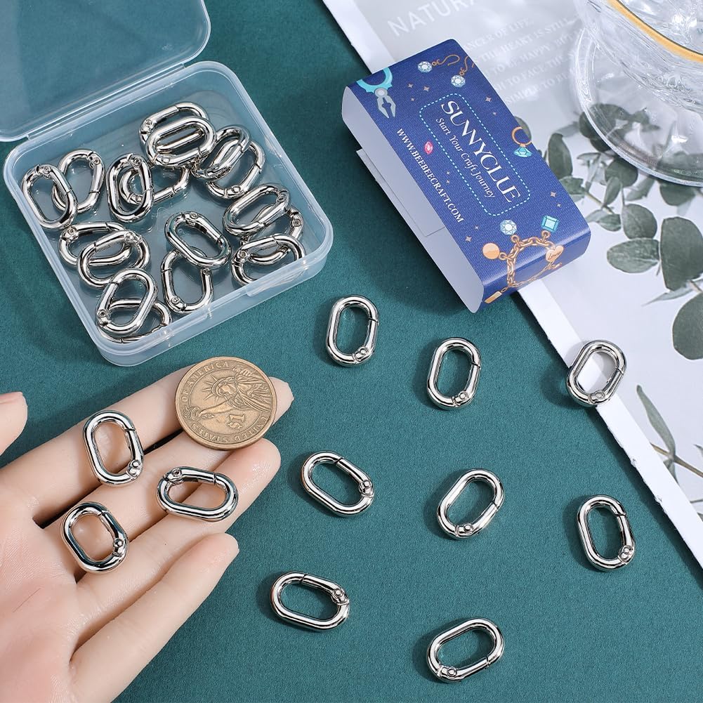 SUNNYCLUE 1 Box 30Pcs Silver Spring Oval Rings Purse Ring Clips Small Metal Trigger Snap Hook Carabiners Buckle Clasps Purse Gate Key O Rings Bulk for Jewelry Making Keyring Bag Purse Diy Craft Supply - Image 2