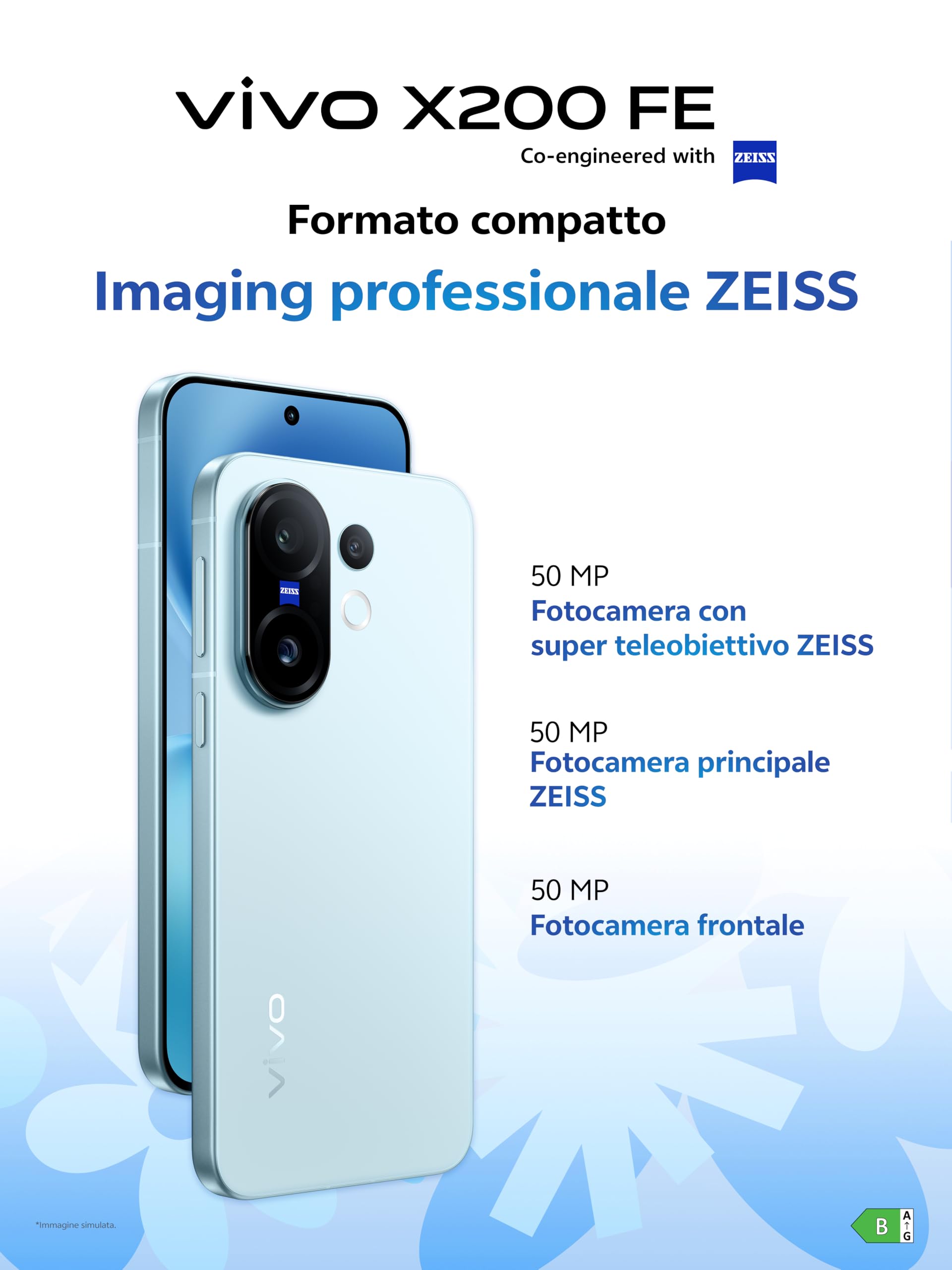 vivo X200FE 5G,Cameraphone ZEISS Teleobiettivo 50MP,Smartphone ZEISS 6.31" Master Color Display,12+12GB RAM,512GB ROM,Dimensity 9300 plus,IP68+IP69,6500mAh,90W FlashCharge,NFC, Black Luxe