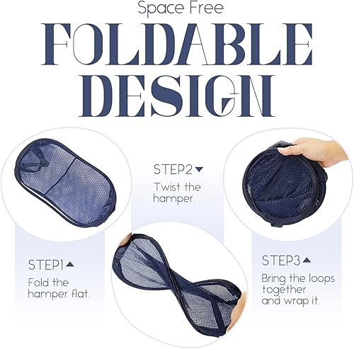 Miniatura 6 de Cestos de lavandería desplegables, cesta desplegable de malla, cesta plegable y ligera para lavar ropa duradera para dormitorio, hogar, viajes,