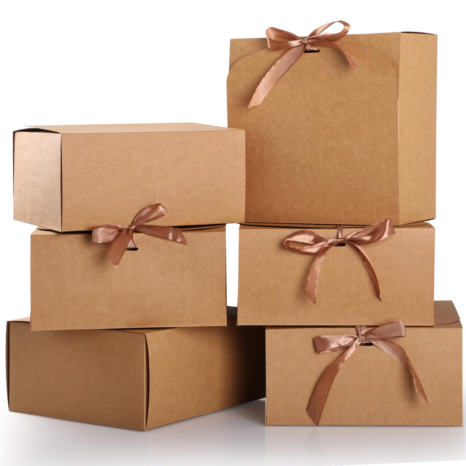 10pcs Gift Boxes with LidοΌGeeRic 20*20*10CM Gift Box with Ribbon Baking Packaging DIY Cookies Food Box Souvenir Scarf Candle Classical Kraft Paper Foldable Case for Birthday/Christmas Party, Brown