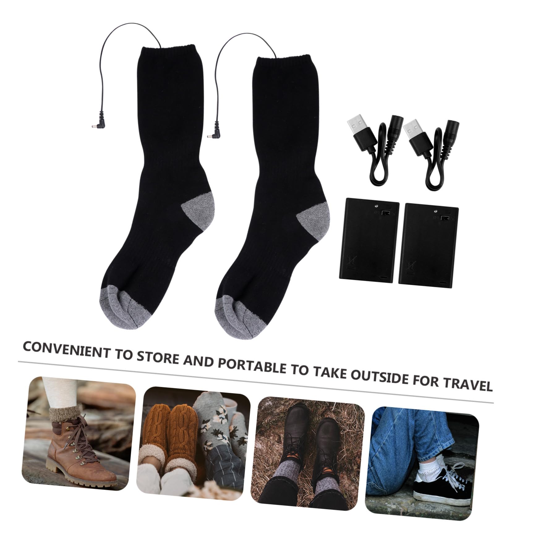 Beheizbare Heizsocke 1 Satz mit USB, Schwarz, Polyester