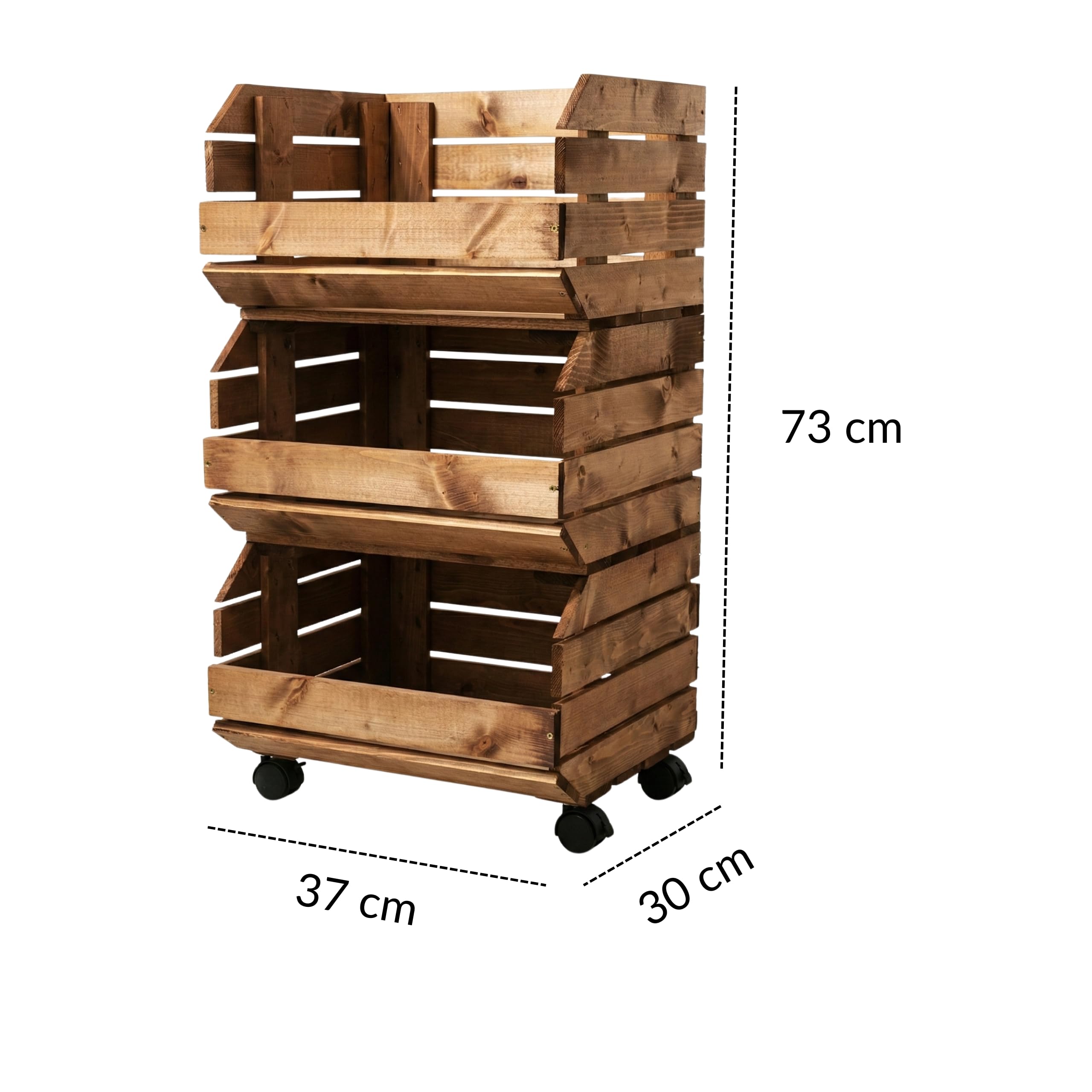 Scaffale Frutta e Verdura Portafrutta Con Ruote Carello 3 Livelli 37 x 30 x 73 cm Marrone