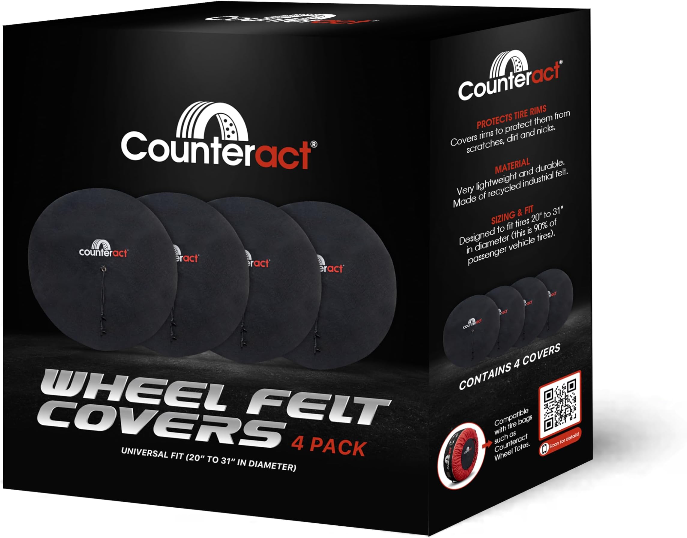 CBB-WTFC Polyester Felt Cloth Wheel Tote Covers - 4 Pack - Includes Fixing Lines and Plastic Clips