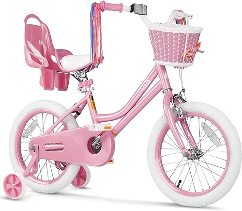 Miniatura 15 de Glaf Bicicleta para niñas de 12, 14, 16, 20 pulgadas, con ruedas de entrenamiento para niños de 2 a 12 años, bicicleta con cesta y asiento de